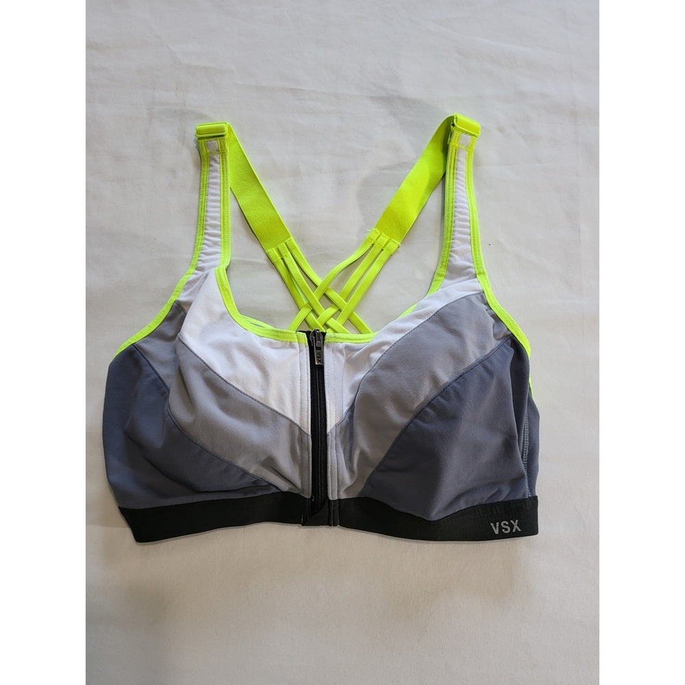 Victoria's Secret VSX Sport Front Zip Underwire Sports Bra Neon Grey 36C